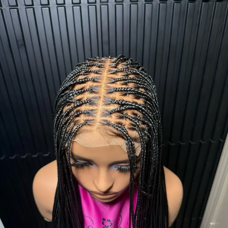 40inches Human Hai Lace  knotless braid wig black mesh cap behind not a full Lace wig