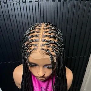 40inches Human Hai Lace  knotless braid wig black mesh cap behind not a full Lace wig