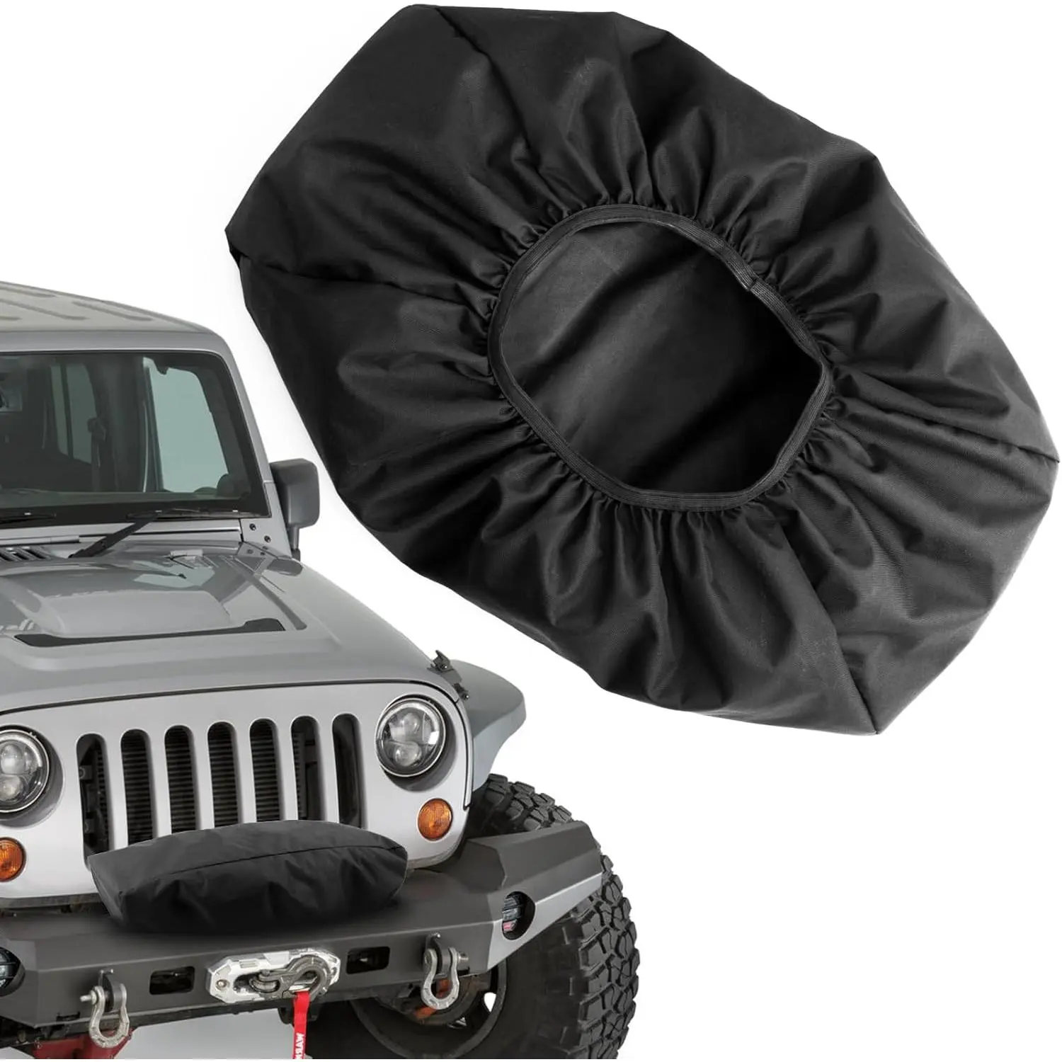 Heavy-Duty Winch Cover - Newly Upgraded 1200D Synthetic Oxford Fabric, Waterproofing, Dust-Proof, Anti-UV, Flexible Elastic Opening for 12500-17500 lbs Electric Winches (24.8"x10.4"x8.7")