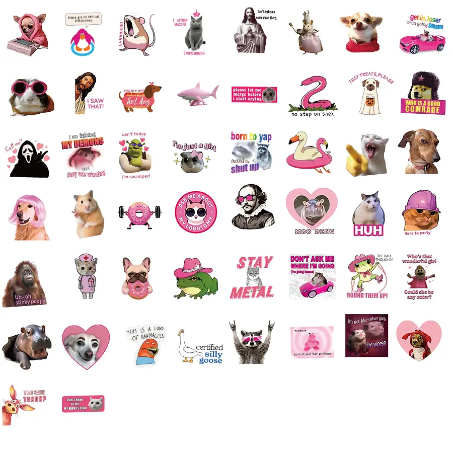100pcs Viral Pink Meme Sticker Pack - Waterproof Vinyl Decals for ...