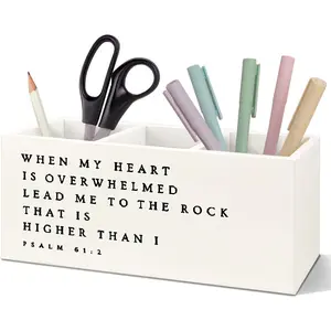 Inspirational Christian Pen Holder for Desk, Christian Religious Gifts for Women Men, Psalm 61:2 Bible Verses Wooden Pen Pencil Holder Organizer for Home Office Desk Accessories