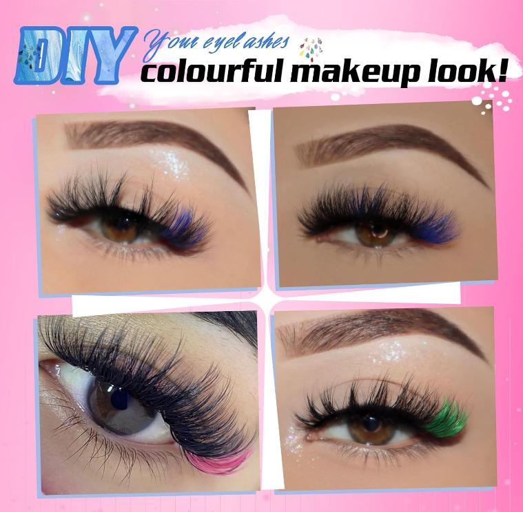 Colorful Lash Extension Kit with 300 Pcs 40D Colored Lash Clusters, Bond and Seal and Applicator 14 16mm Color DIY Eyelash Individual Lashes for Beginners Self Application DIY at Home, by Yaiseiko