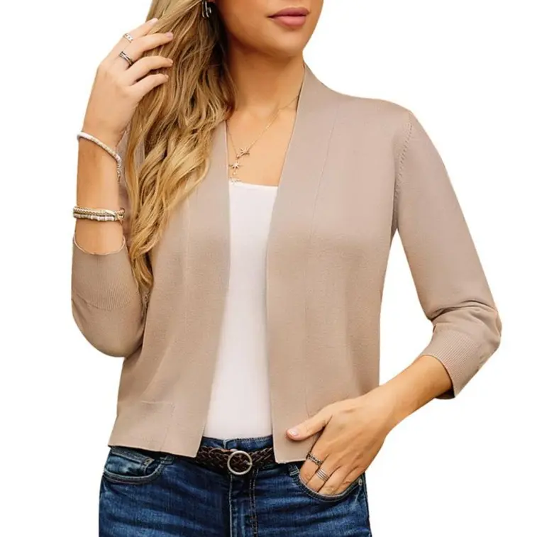 Grace Karin Women's Fitted Casual 3/4 Sleeve Open-Front Cropped Knitwear Cardigan Top, Cardigan For Women, Office‑To‑Party