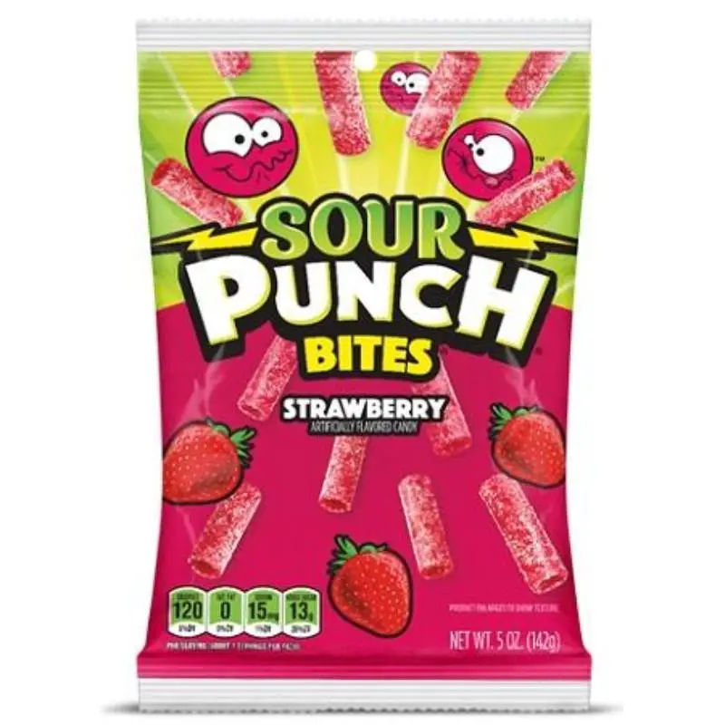 3x Sour Punch Bites Strawberry Peg Bag 5oz Bites Strawberry
