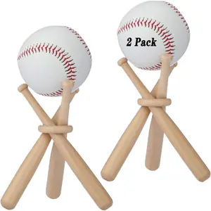 Wooden Baseball Softball Stand Display Consists of 3 Mini Baseball Bat and 1 Wooden Circles