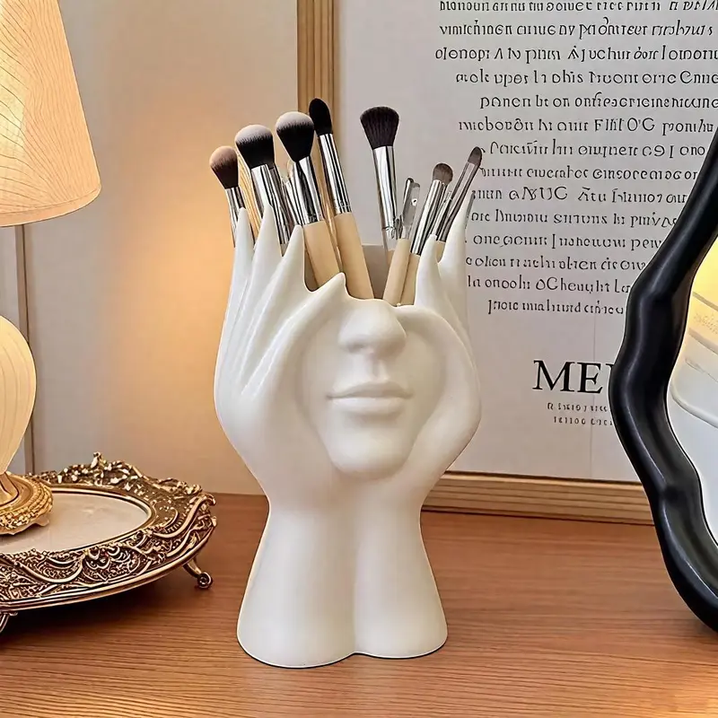 Creative Makeup Brush Holder Stand, Decorative Flower Pot Design, Multi-Functional Storage for Bathroom Dorm Home Desk Organizer, Makeup Tool Organizer, Beauty Brushes Storage