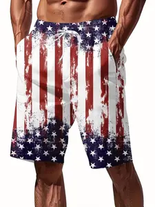 Men's Patriotic American Flag Summer Swim Trunks, Star Stripes Quick-Dry Beach Shorts, Loose Comfortable Design, Ideal for Surfing, Fitness, Outdoor Activities, Swimming Shorts
