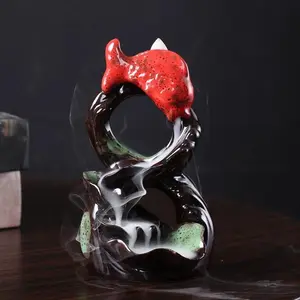 1pc,Ceramic Backflow Incense Burner with Lotus Fish Design Creative Home Decor Indoor Ornament (Without Incense)
