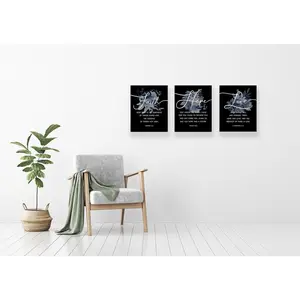 3pcs Framed Christian Inspirational Wall Art Set - Faith, Hope & Love Bible Verses - Modern Ink on Canvas, Wooden Frame, Hook Mount -  Religious Wall Art | Inspirational Quotes | Wooden Frame Art, Inspirational Wall Decor