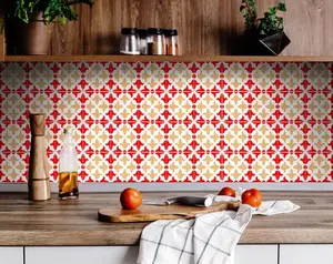 360 Stand 4 x 4 in. Square Size Roja Hola Red Peel-Stick Removable Decorative Tiles, Easy to Remove