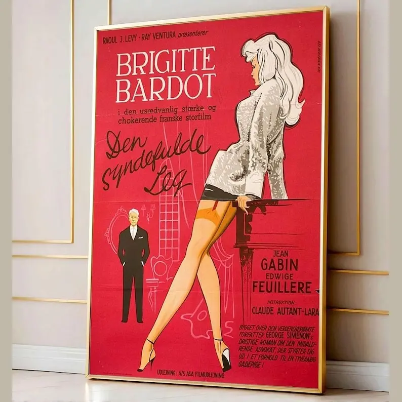 Vintage Brigitte Bardot French Movie Poster, Retro Film Art Print