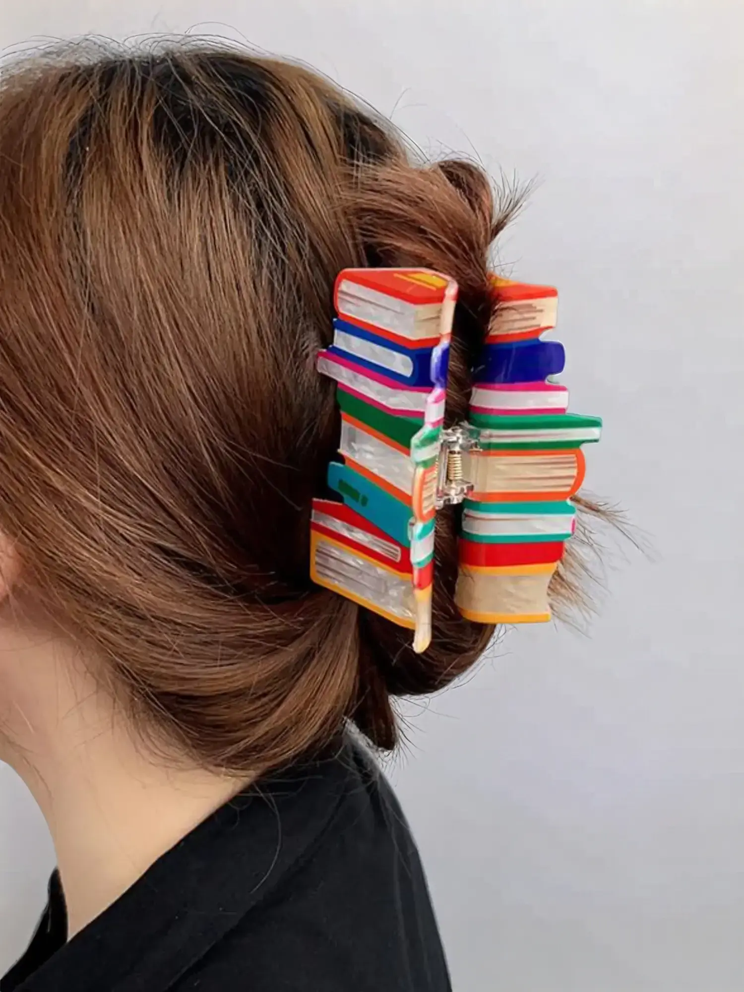 Book Pattern Hair Claw Clip, Synthetic Claw Clip, Cute Hair Accessories for Women & Girls for Ponytail, Minimalist Headwear Suitable for Thick Hair, F