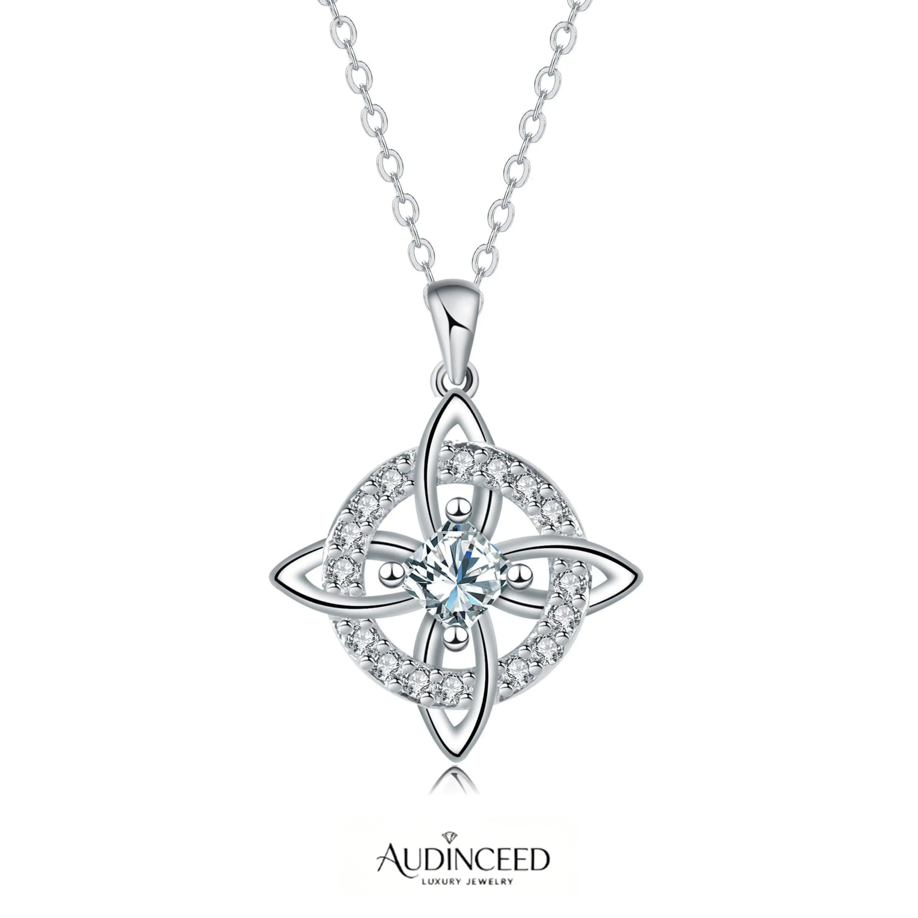 Audinceed Hecate Witches Knot Necklace with Artificial Gemstone Cubic Zirconia, Celtic Knot Goddess Pendant Copper Fashion Jewelry, Wiccan Pagan Witchy Protection Amulet Gift for Women Men
