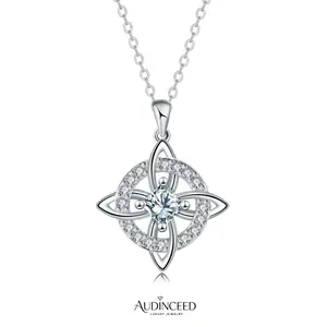 Audinceed Hecate Witches Knot Necklace with Artificial Gemstone Cubic Zirconia, Celtic Knot Goddess Pendant Copper Fashion Jewelry, Wiccan Pagan Witchy Protection Amulet Gift for Women Men