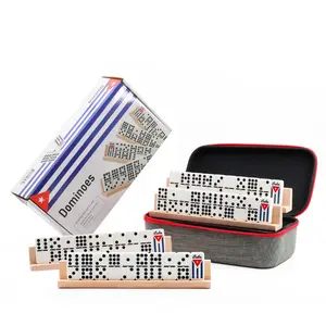 Cuban Dominoes Double Nine Set with Cuban Flag Design, 55 Tiles, 4 Wooden Racks, Travel Case Family Board Game Strategy Board Games Tabletop Games Durable