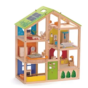 Hape All Seasons Wooden Dollhouse for Kids - 3 Story with 6 rooms and household appliances