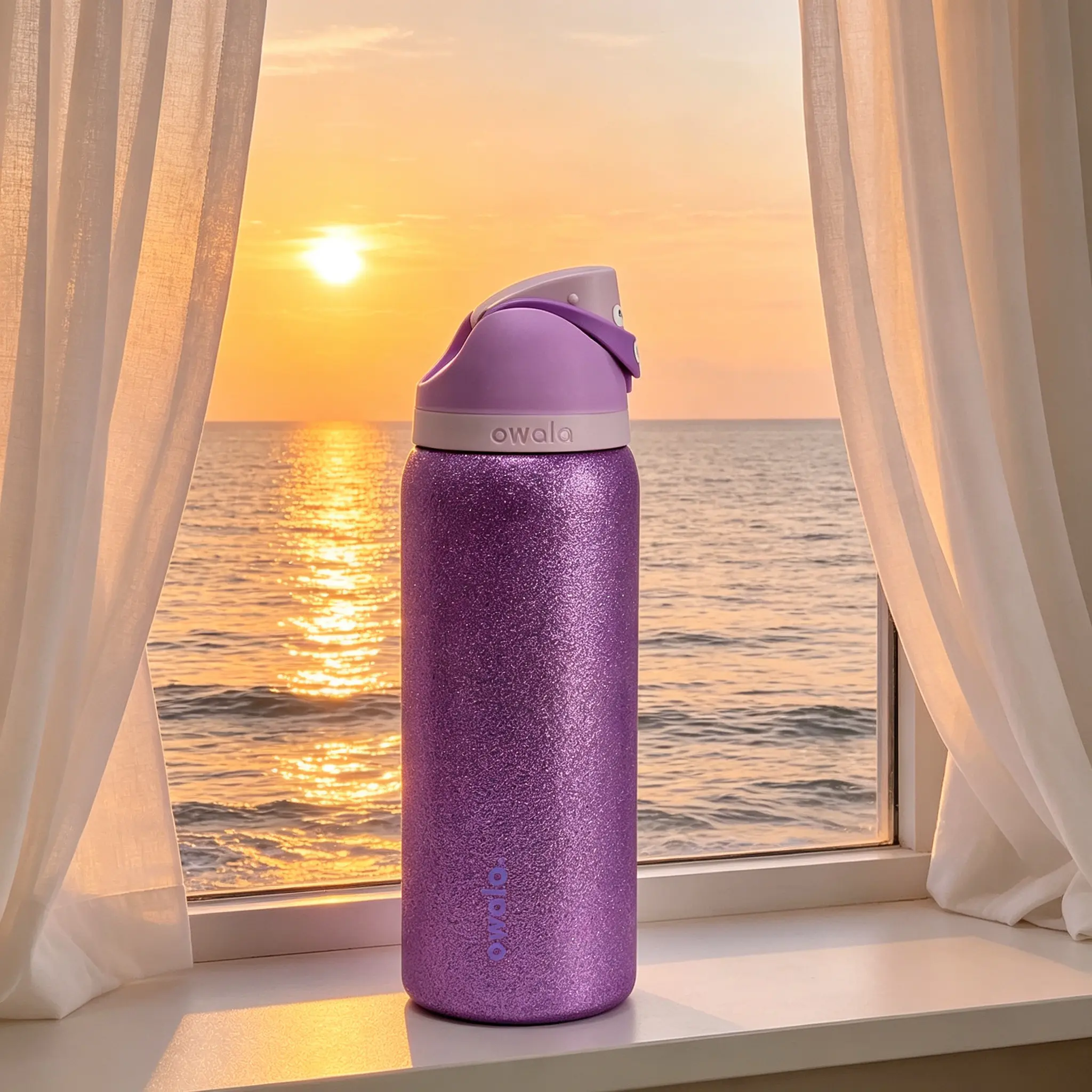 Owala FreeSip 32oz Purple Glitter Bottle Stainless Steel for girl and princess, Limited Edition Shimmery Purple Water Bottle, BFA Free Glitter Purple Insulated Stainless Steel Water Bottle - Straw Lid, 24hr Cold Retention