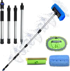 Ultimate RV/Truck Wash Brush Kit – 68" Adjustable Aluminum Pole with Flow-Thru Hose Attachment, Soft Bristles w. Replaceable Chenille Mop Squeegee, Reinforced Connectors – Safe for Car/Truck/RV/SUV