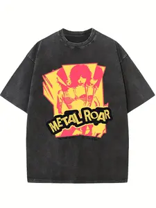 Vintage Washed Graphic T-Shirt for Women and Men, Oversized Casual Tee, Letter Print Short Sleeve Streetwear Shirt, Loose Fit Acid Wash Summer Top, Urban Style Graphic T-Shirt for Daily Wear and Casual Outfits