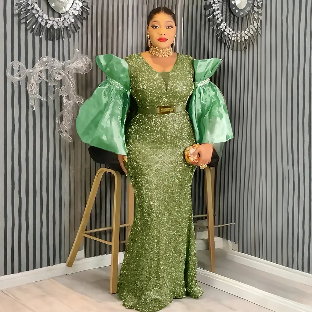 Women's Dress Blue Plus Size African Party Dresses for Women 2026 New  Fashion Dashiki Ankara Sequin Wedding guest Gowns Elegant Turkey Prom Dress  goddess valentine's day vacation Formal Wear Maxi summervibes -