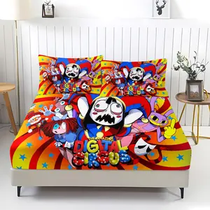 3-Piece The Amazing Digital Circus Bedding Set, Comfortable Printed 1 Sheet & 2 Pillowcases, Non-Slip, Ideal for Bedroom & Guest Room, Perfect Gift