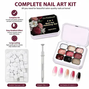 Osnailmall 9 Colors Painted Gel Nail Sponge and Clip, Gradual Stamping Drawing Pattern, UV/LED Immersion, Long-Term Wear, Nail Art Tools