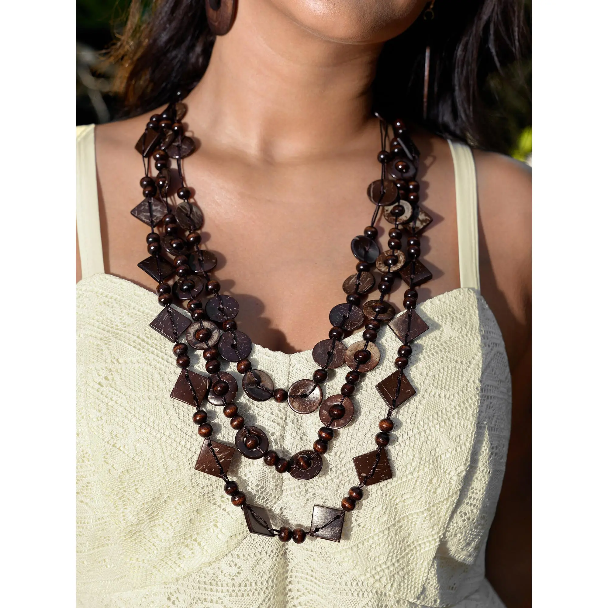 BloomChic Plus Size Multi-Layered Monochrome Beaded Necklace in Brown Coffee, Casual Summer Fashionable Jewelry Accessories, Woven Fabric, Plus Size Friendly, Lightweight Weave, Easy "Throw On And Go" Outfit, Flowy And Breathable, Wrinkle-Resistant, Bloom