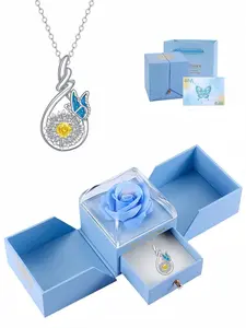 Butterfly Kiss Sunflower Glow Necklace, Glowing Necklace, sunflower & butterfly gem necklace, luxury non-fading clavicle chain, with surprise double-door preserved rose jewelry gift box, perfect gift for birthdays, Mother’s Day and Valentine’s Day