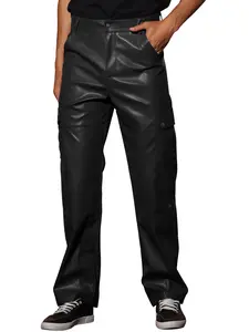 INSPIRE CHIC Faux Leather Pants for Men's Slim Fit Hip Hop Motorcycle Cargo Punk Trousers