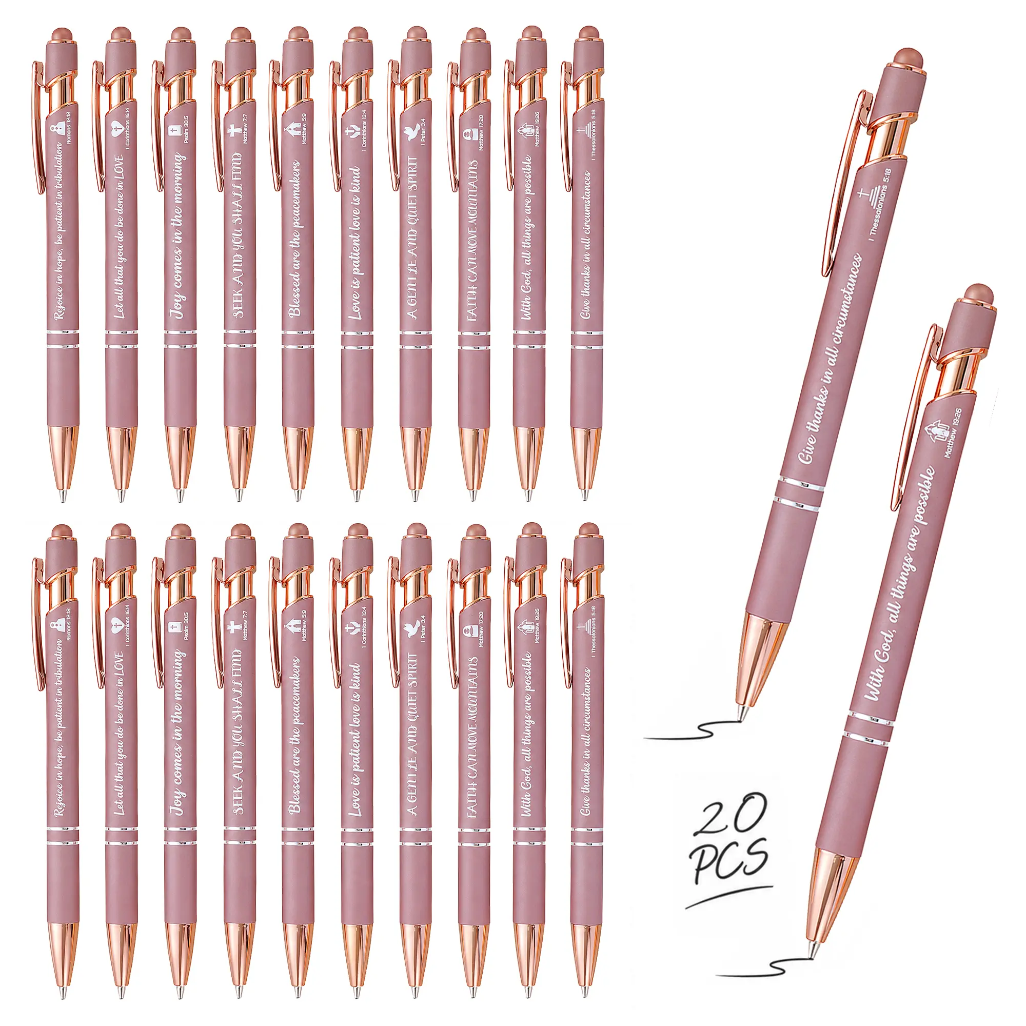 Rose Gold Pen Christian Bible Verse Ballpoint Pens Women Inspirational Scripture Bulk Pens Motivational Quotes Funny Ballpoint Pen Gift for School Office Coworker Teacher, Black Ink