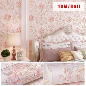 Vintage Self-Adhesive 3D Floral Wallpaper, 10m Length, Embossed Brocade, Peel-And-Stick Non-Woven Decorative Wall Paper, for Bedroom and Living Room