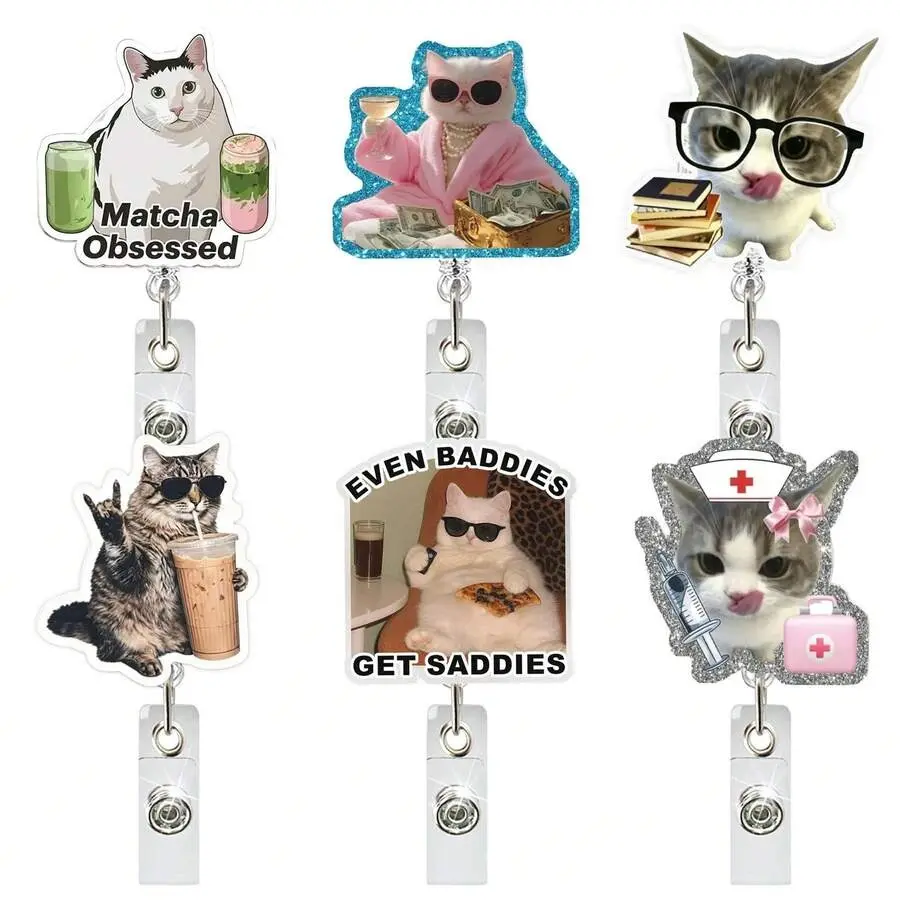 Retractable Interesting Cat Nurse Badge Reel With Name Tag Clip, ID Holder And Nurse Badge Accessories, Suitable For Pharmacists, Nurses And Medical Staff, Back To School Essential