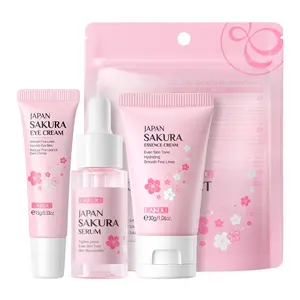 Sakura Facial Skincare Kit, 1 Count Moisturizing Sakura Essence Serum & 1 Count Brightening Sakura Eye Cream & 1 Count Soothing Sakura Face Cream, Hydrating Skincare Kit for Women, Hydrate