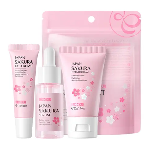 Sakura Facial Skincare Kit, 1 Count Moisturizing Sakura Essence & 1 Count Brightening Sakura Eye Cream & 1 Count Soothing Sakura Face Cream, Hydrating Skincare Kit for Women, Serum