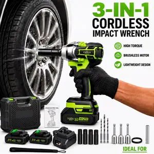 21V Impact Wrench Set | 21V Brushless Motor | Household/Auto Mechanic Special Car/Truck Tire Disassembly And Assembly | Equipped with More Than 5 Sockets+Optional Portable Toolbox, Sturdy And Durable