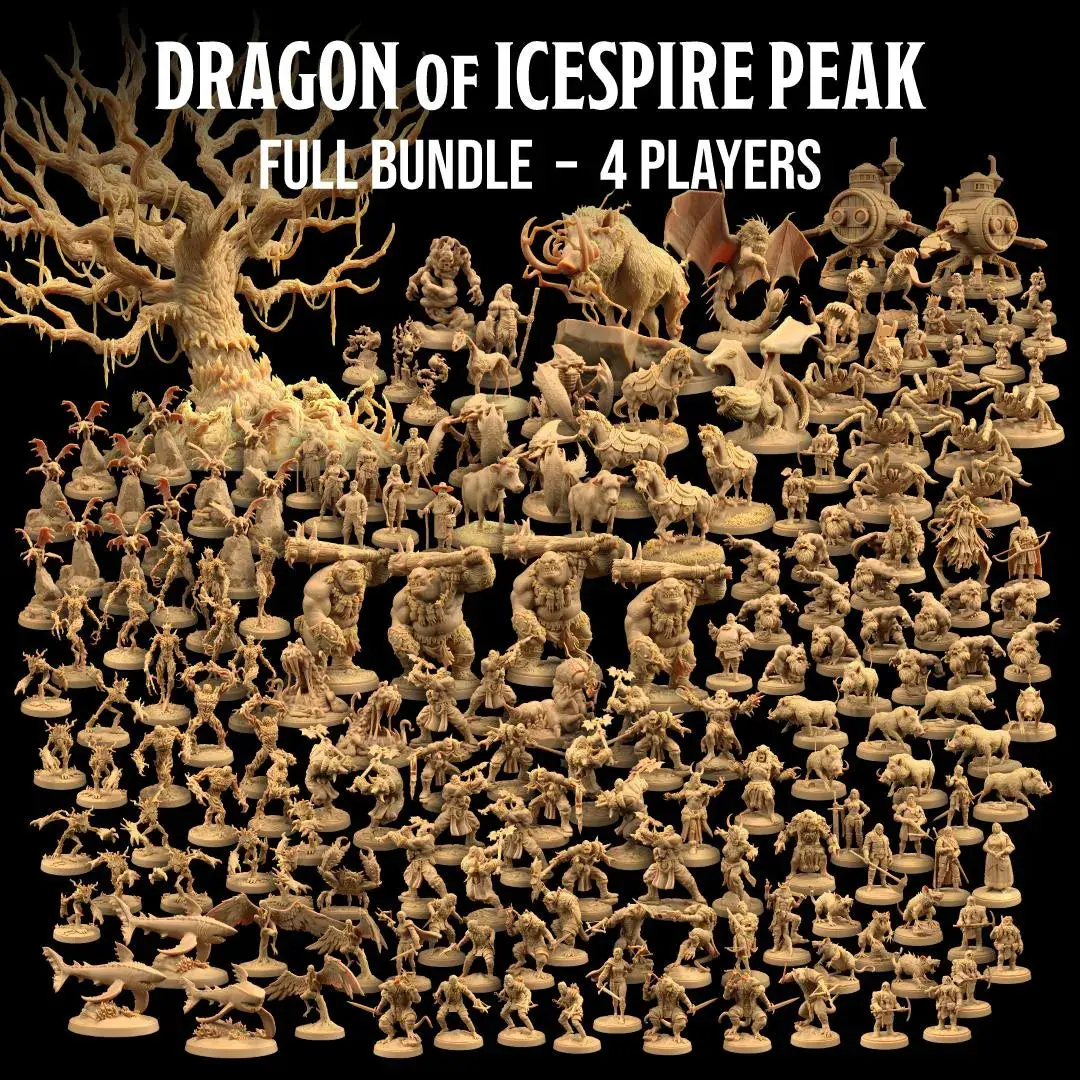 Dragon of Icespire Peak DnD Miniatures Complete Set | The Dragon Trappers Lodge | 32mm Scale | RPG Tabletop Mini DnD Dungeons and Dragons