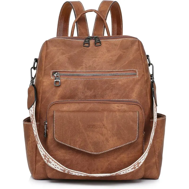 Backpack Purse for Women PU Leather Backpack Ladies Fashion Handbag Designer Shoulder Bag Small Travel Bag Brown