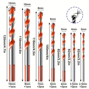 [7 Pcs Set]Masonry Drill Bit Set 3mm-12mm , Alloy Tip Triangular Shank Multi-Purpose Wall Brick Tile Cement Concrete Glass Wood Porcelain Ceramic