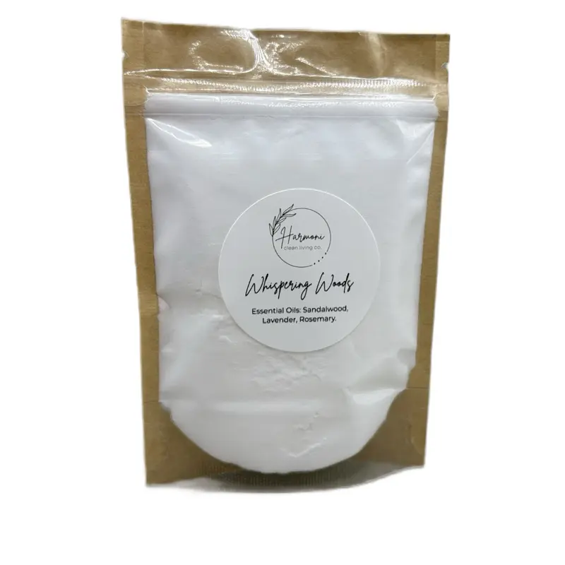 Harmoni Clean Living Co Whispering Woods All Natural Non Toxic Deodorizer Carpet Powder Sample Size Essential Oils Sandalwood Lavender Rosemary