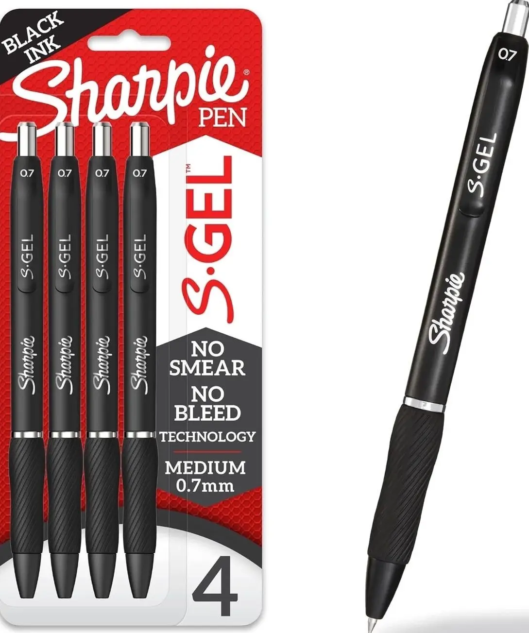 Sharpie S-Gel Retractable Gel Pen, Medium Point, Black Ink, 4/Pack (2096134)
