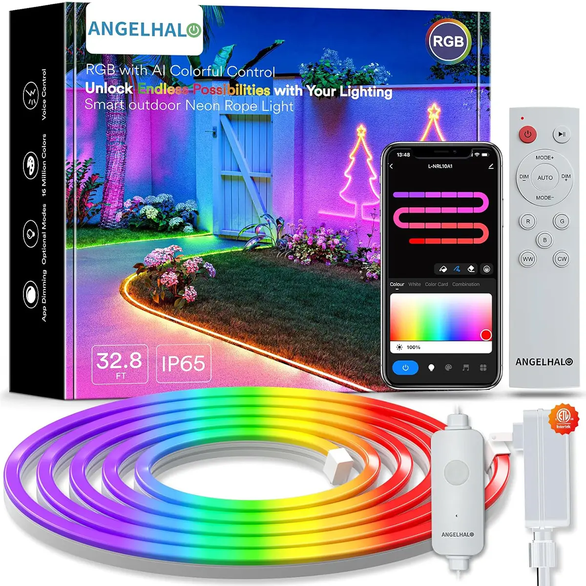 Outdoor Neon Rope Lights, 16.4/32.8ft Smart Neon Lights IP65 Waterproof with DIY Scene Modes, Music Sync, Flexible LED Neon Lights, Custom DIY Neon Strip Lights Work with Alexa Google Assistant