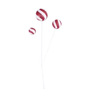 15"L Glitter Ball W/Stripes Pick in Red/White