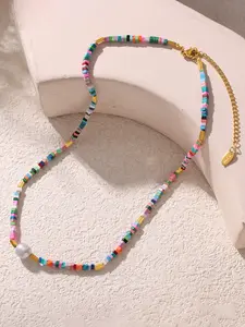 Boho Style Random Color Beaded Necklace, Vintage Trendy Beaded Necklace, Fashionable Jewelry for Women & Girls for Daily & Party Decoration