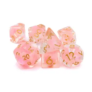 Flamingo Storm Resin DnD Dice Set: 7-Piece RPG Dice with Pink and Clear Resin Gold Numbers for Epic Gaming