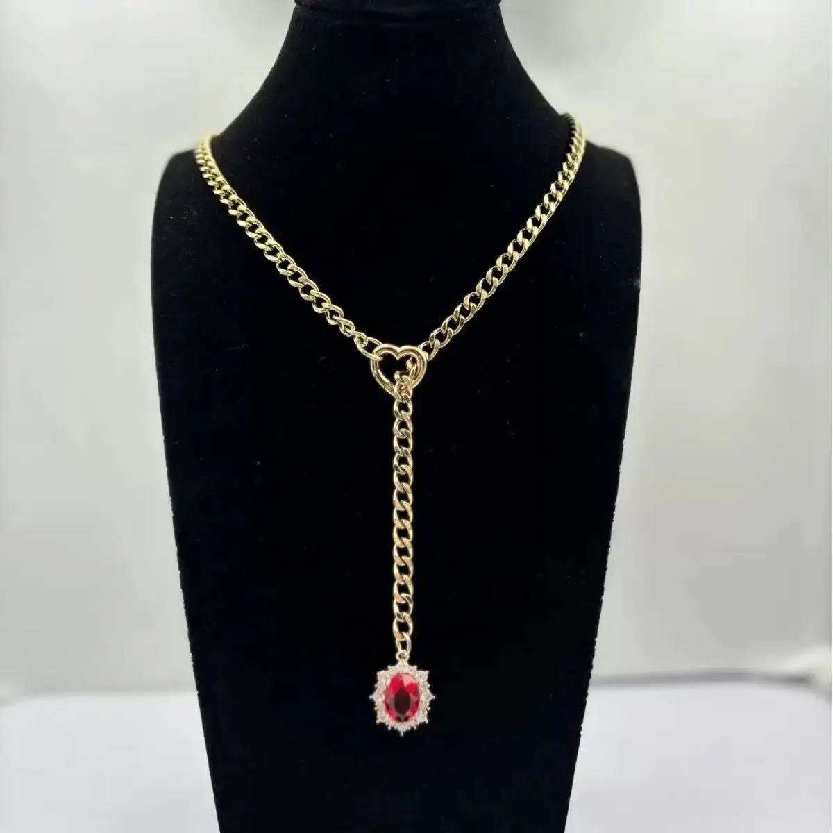 Gold Oval Gem Slip Chain Jewelry Necklace, Adjustable Durable Thick Chain for Couples, Gf, Bf, Fashion Jewelry for Alternative Women & Men, Gothic Girl Chain Daily Collar, Altfashion Necklace with Pull Chain