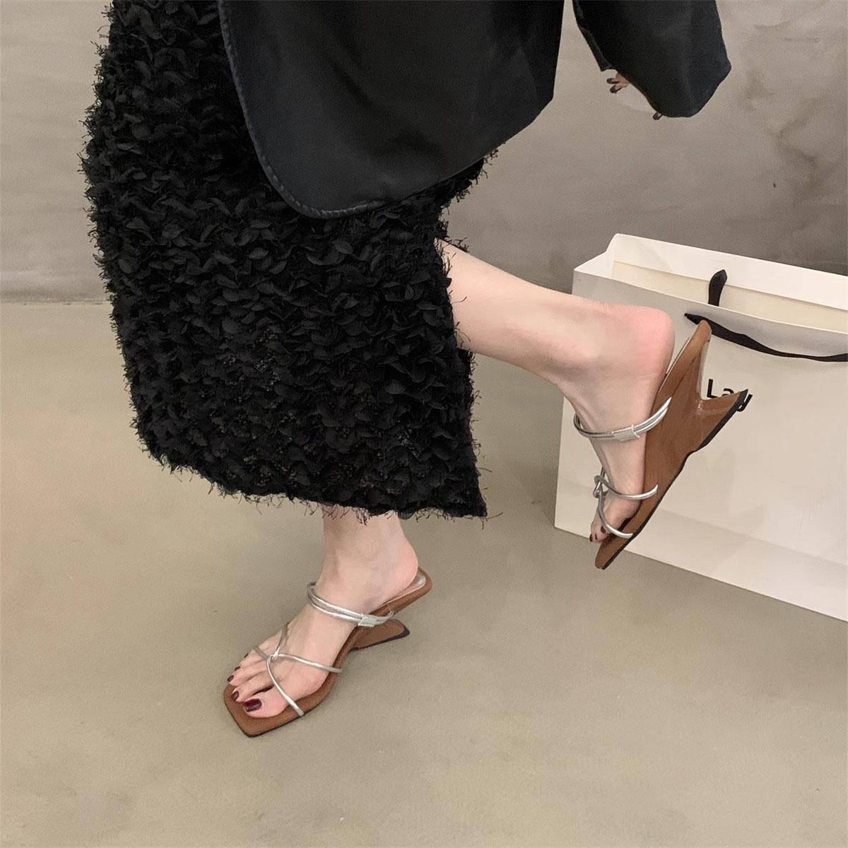 Women's Square-Toe Thin-Strap French Wedge Sandals, 2-Way Wear Summer Wedges