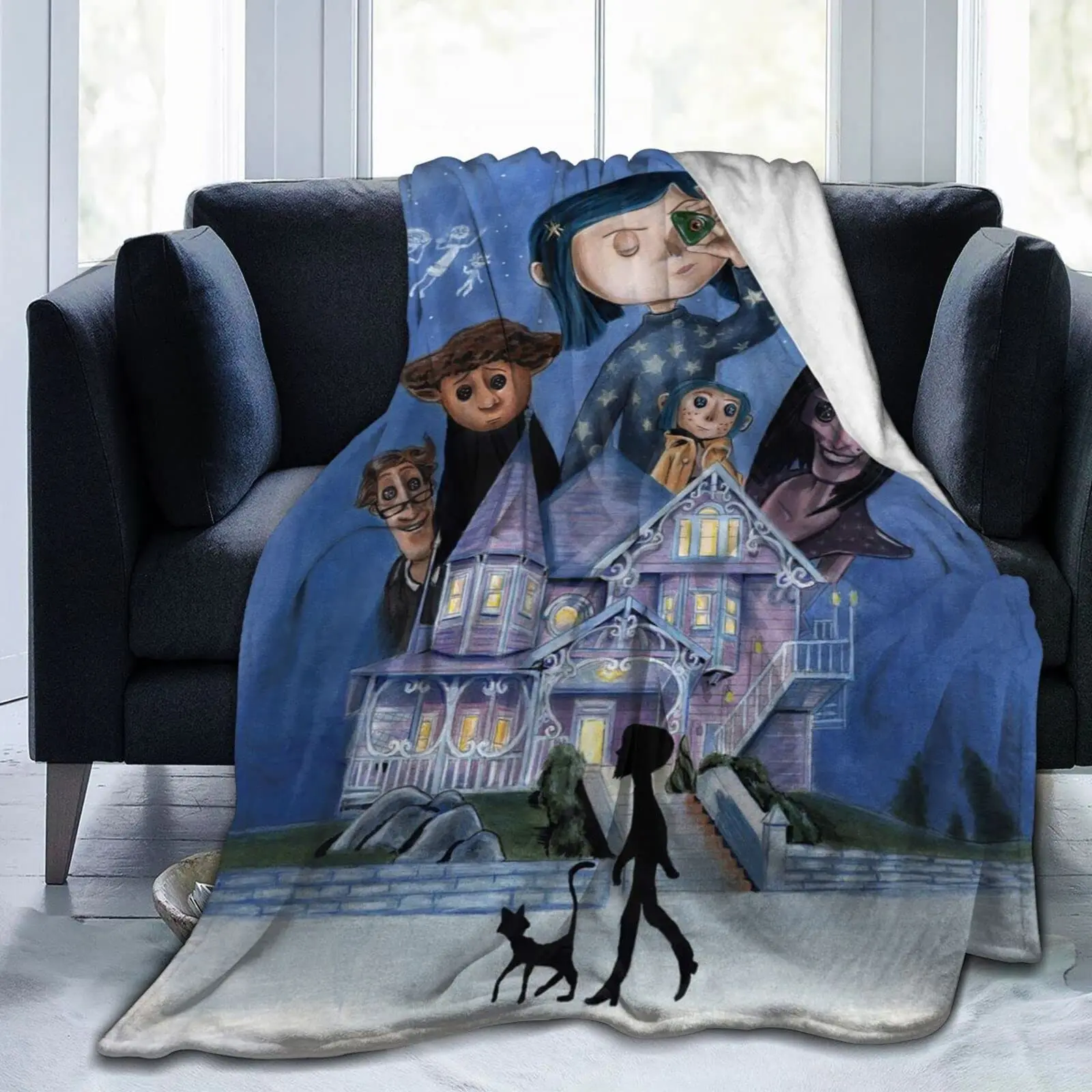 Coraline Horror Blanket Ultra-Soft Micro Blanket Throw All Season Fuzzy Lightweight Throw Blankets for Office Company Home Couch Bed Sofa 50x40 inch, Black
