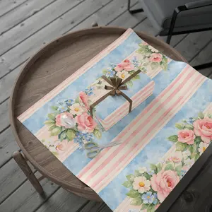 Pastel Floral Stripe Wrapping Paper Rose Bouquet Gift Wrap Roll Birthday Anniversary Baby Shower Weddings Gifting Easter Paper Mothers Day Vintage Wrapping Paper