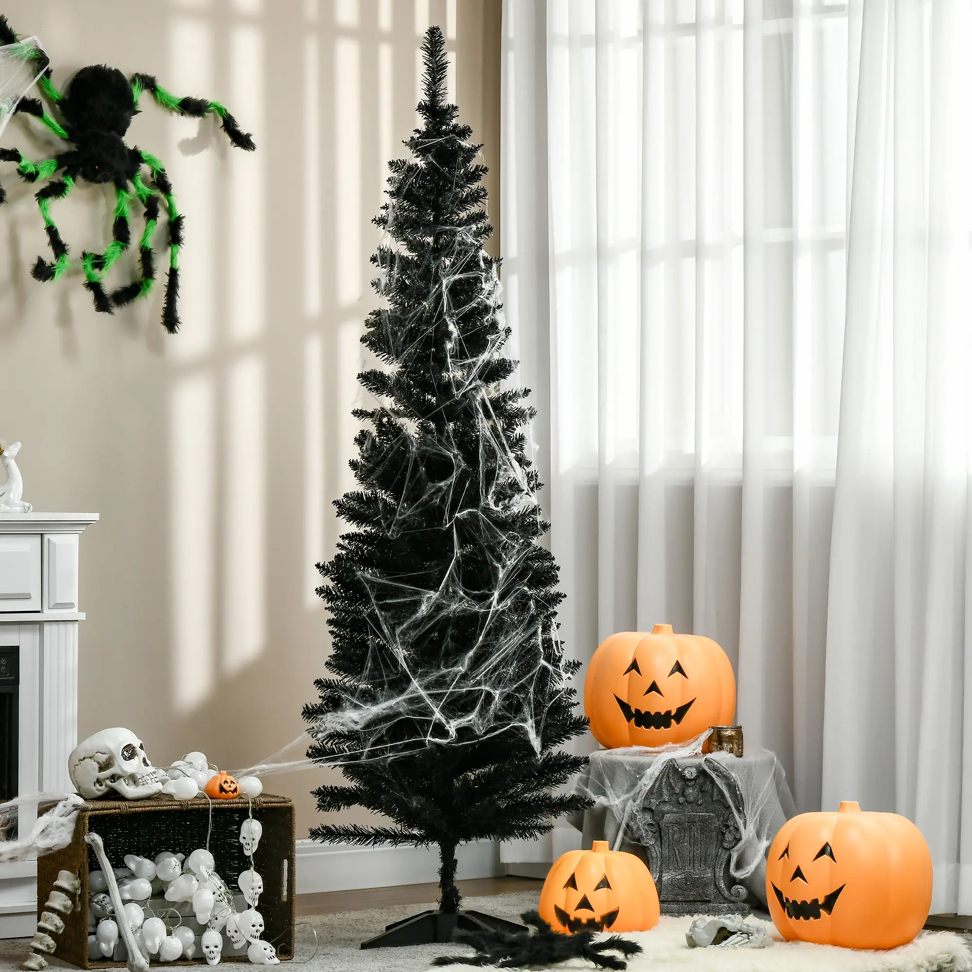 6' Artificial Pencil Christmas Tree, Slim Xmas Tree with 390 Realistic Branch Tips, Included Plastic Stand, Black Festive Home Decoration Item for Holiday Festive Decorations