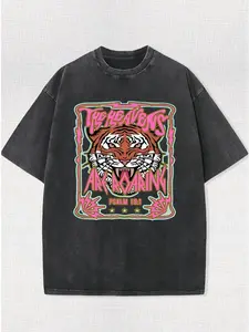 Men's & Women's Washed Vintage Roaring Tiger Graphic T-Shirt - Retro Oversized Streetwear Tee Featuring "THE HEAVENS ARE ROARING" & "PSALM 19:1" Biblical Quote Print, Super Soft Distressed Look Cotton Blend Fabric, Casual Crew Nec